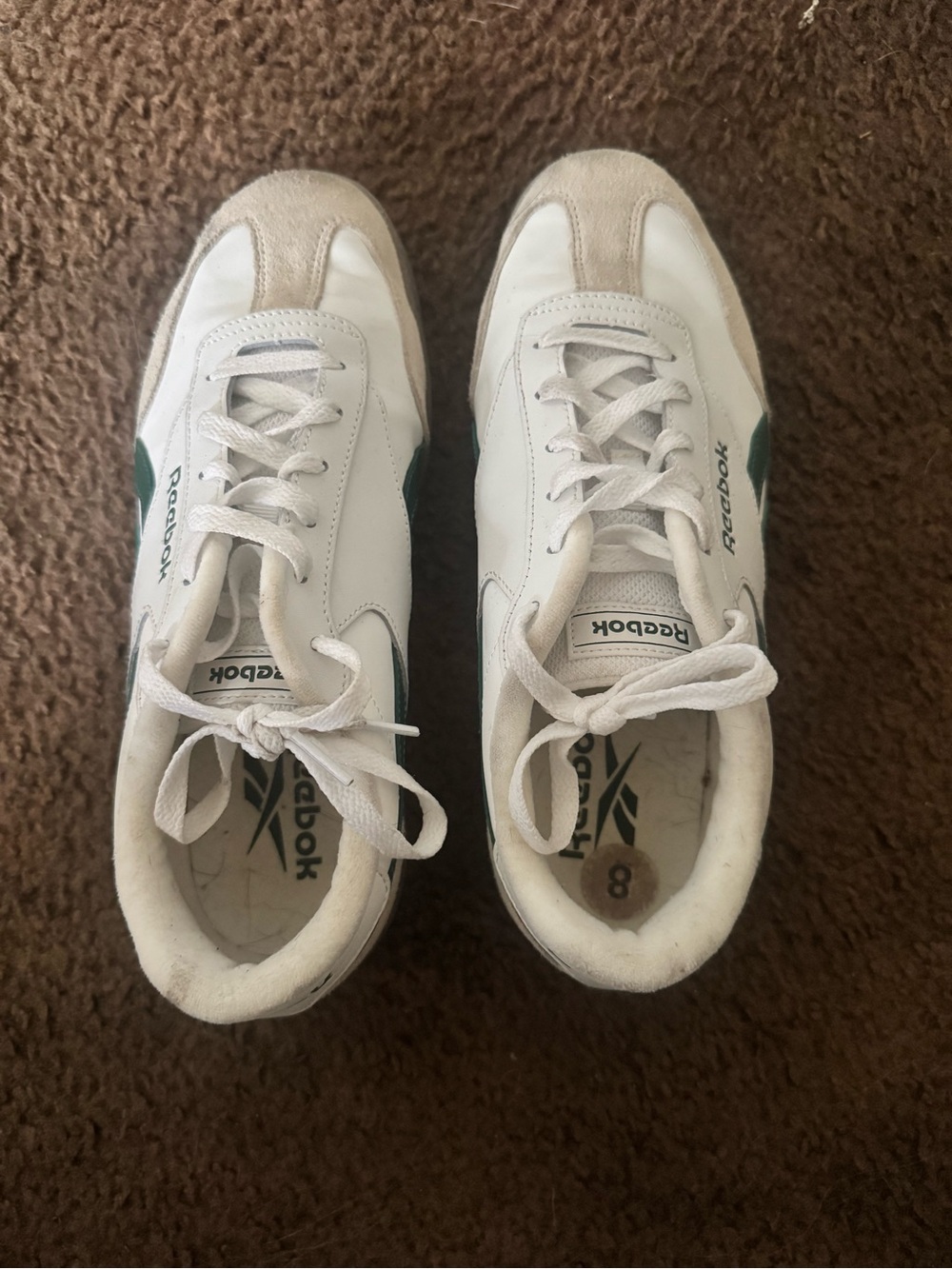 Reebok White Sneakers with Green Side Stripe